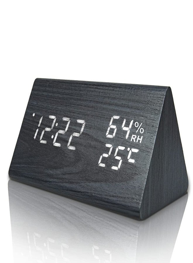 Everwood Kadio Wooden Digital Alarm Clock with Electronic Led Time Display,Humidity&Temperature Detect for Bedroom,Bedside(Brown Triangle)-10 Cm